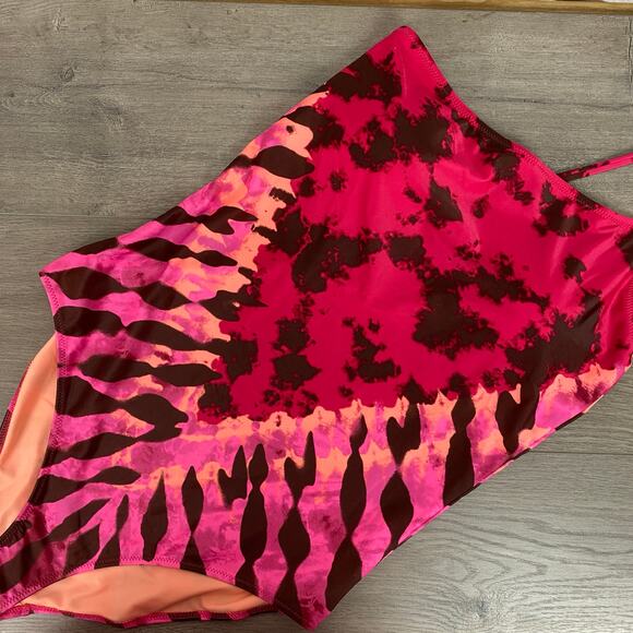 Aerie Pink Tie Dye One Shoulder Full Coverage One Piece Swimsuit Sz.L Long NWT - Picture 5 of 16
